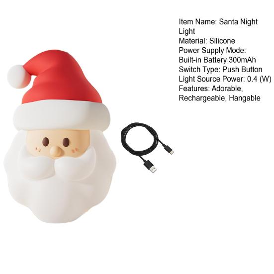Ночник Деда Мороза Перезаряжаемый Силиконовый Сенсорный Светильник Магнитный Подвесной Милый Рождественский Светильник Автоотключение Ночник для Прикроватной Тумбочки в Детской для Кормления грудью