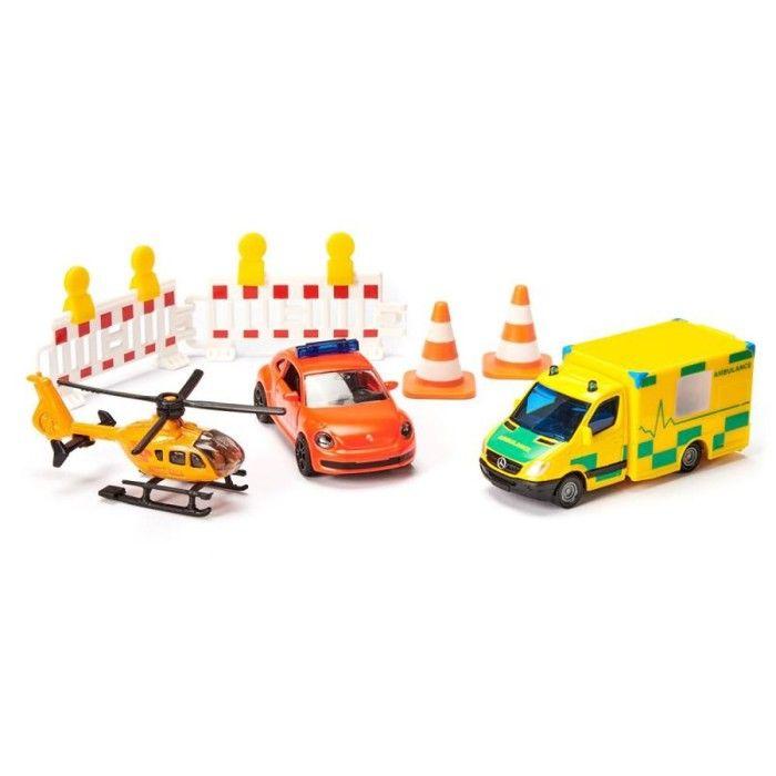 Set de jouets - SIKU - Coffret Cadeau Sauvetage - VW Beetle - Ambulance Mercedes - Hélicoptère