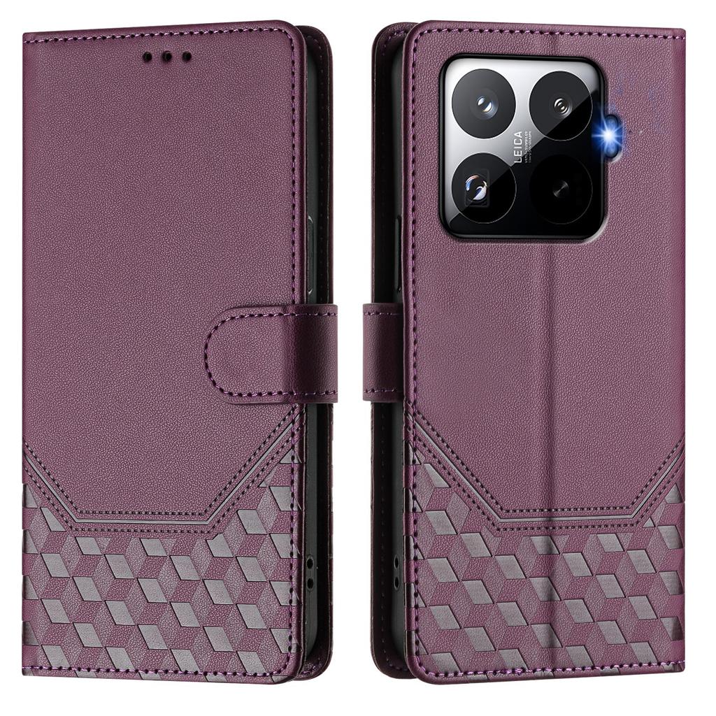 For Xiaomi 15T Pro Case Imprinted Honeycomb RFID Blocking Leather Phone Cover with Strap