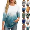 Women's Fashionable Round Neck 3/4 Sleeve Printed Casual Basic Pleated Pullover T-shirt Top