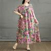2025 Women New Summer Dress Loose Vintage Printing Floral Basic Casual Long Dress Oversized Plus Size