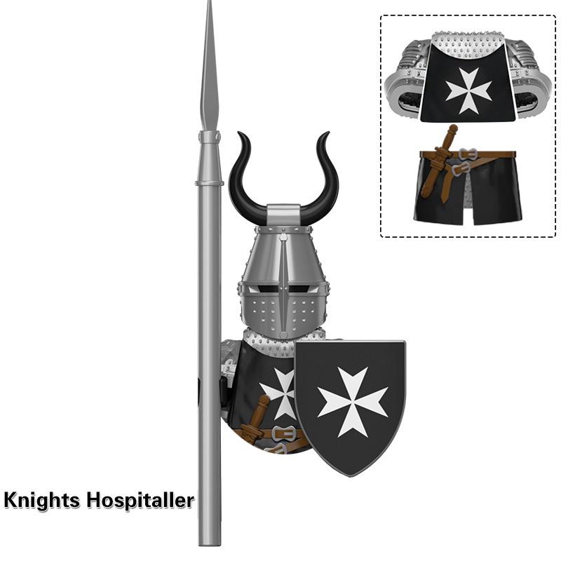 Средневековые древние крестоносцы Тяжеловооруженные рыцари-тамплиеры Боевое оружие Оборудование Модель Строительные блоки Детские сборные игрушки