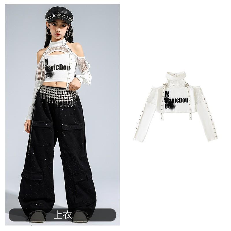 Girls Jazz Dance Outfit Hip Hop Crop Top Pants Set Kids Stage Performance Costume Fashionable Streetwear