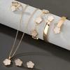 6pcs/Set Women's Same Color Lucky Flower Decoration Accessory Combination 1 Pair Of Earrings 1 Necklace 1 Bracelet 1 Bracelet 1 Ring Set Suitable