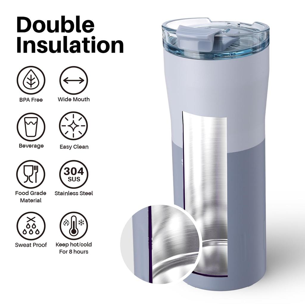 SANTECO Tumbler 500ML Stainless Steel Wide Mouth Vacuum Insulated Cup Keeping with Lid Coffee Cup Water Bottle Mug Bottle for Car Outdoor KARIBA Blue