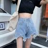 Удобные узкие модные и универсальные черные джинсовые шорты с высокой талией, женские тонкие свободные широкие брюки с необработанным краем, летние