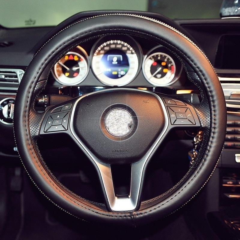 Сияющий алмазный автомобильный чехол на руль Универсальный 38 см из искусственной кожи с кристаллами противоскользящий автомобильный интерьер