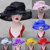 Women Vintage Summer Beach Floral Mesh Broad Brim Sun Hat Sun-Proof Cap