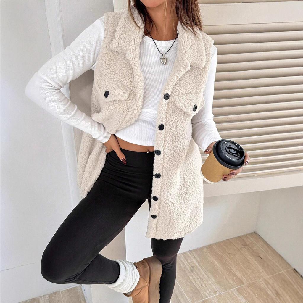 Autumn Winter Lamb Wool Vest Women Sleeveless Coat Female Waistcoat Warm Outwear