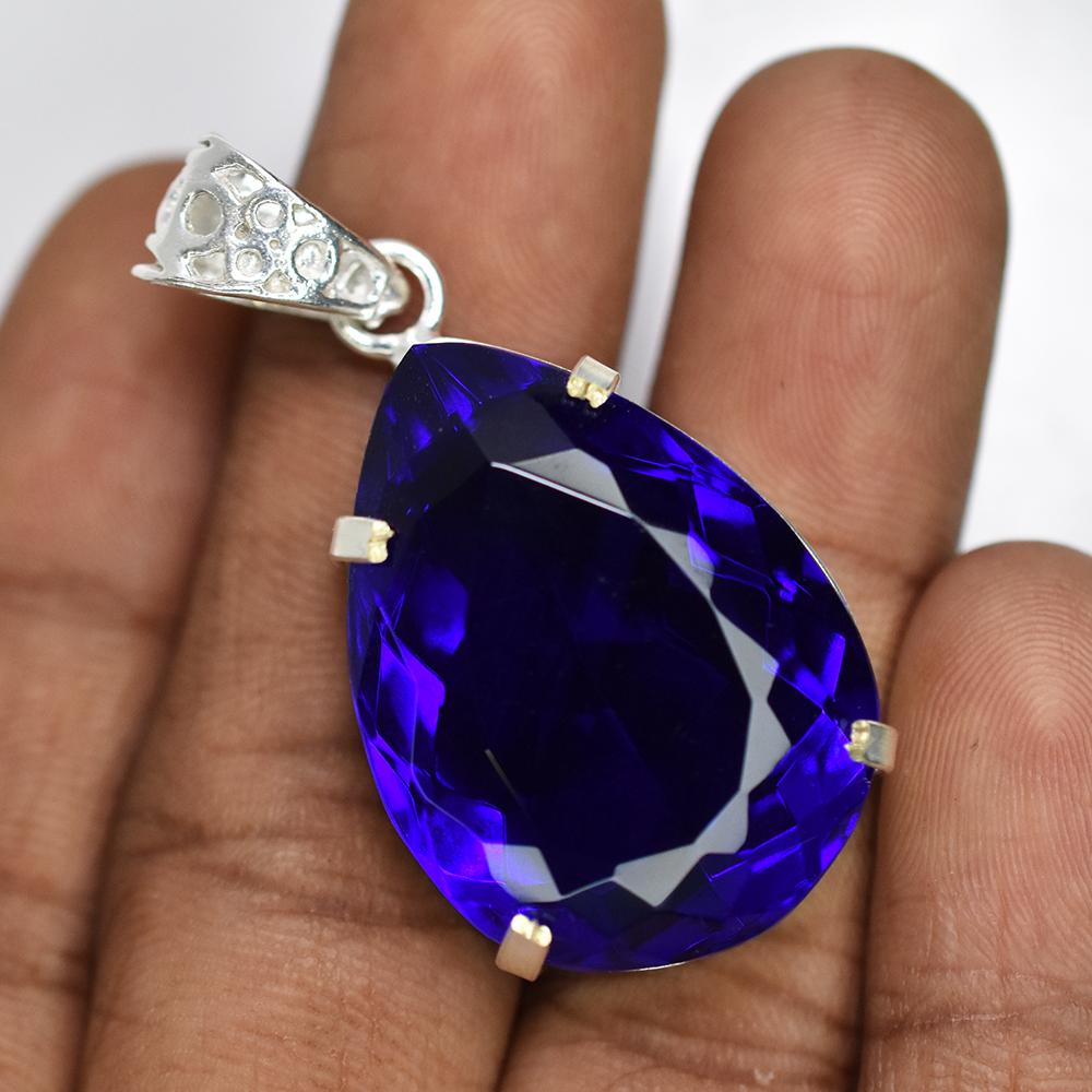 63 Ct Lab Created Blue Tanzanite Pendant 925 Sterling Silver Gemstone Certified My.pd-133-k