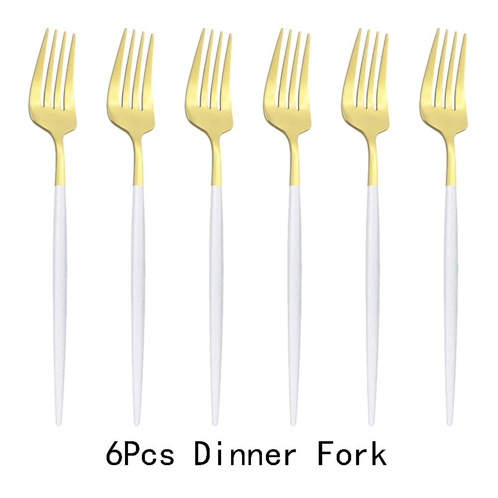 6pcsset Fork Salad Set Dinner Fork Dinnerware Cutlery Stainless Steel Long Handle Fork Blcak Rainbow Gold Fork Tableware Silverware Set