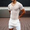 Summer Men Short Sleeve Hollow See Through Long Beach Tank Tops
