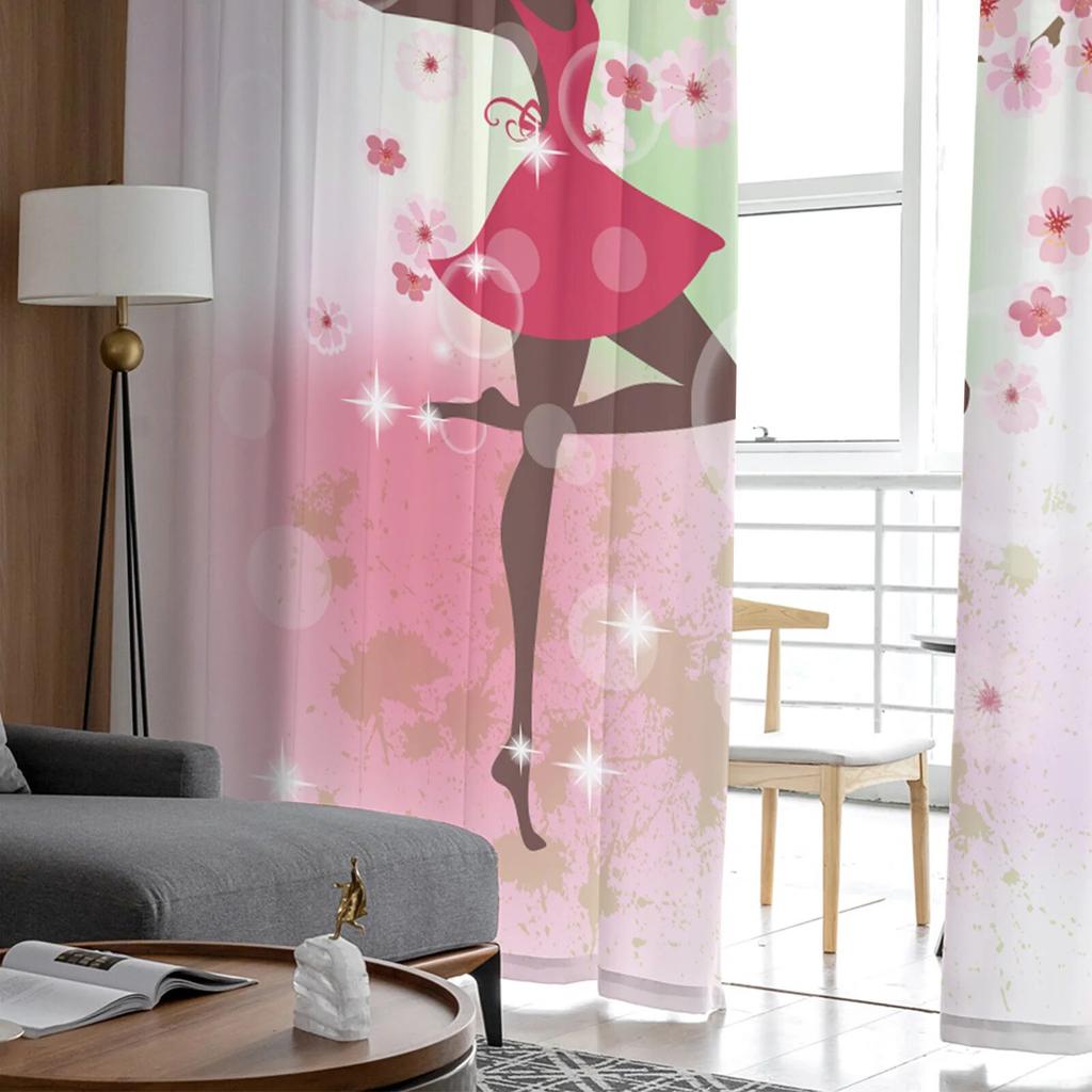Балерина для девочек, прозрачные шторы с розовым цветком, оконные шторы для гостиной, спальни, жалюзи, детская комната, домашний декор