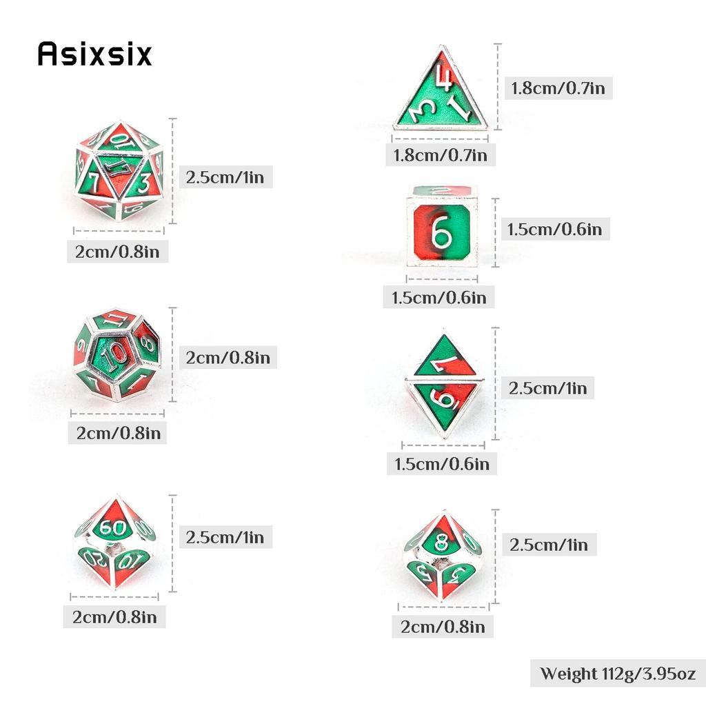 7 шт., зеленые, красные стандартные металлические кубики, набор цельнометаллических многогранных кубиков, подходящий для ролевой ролевой игры, настольной игры, карточной игры