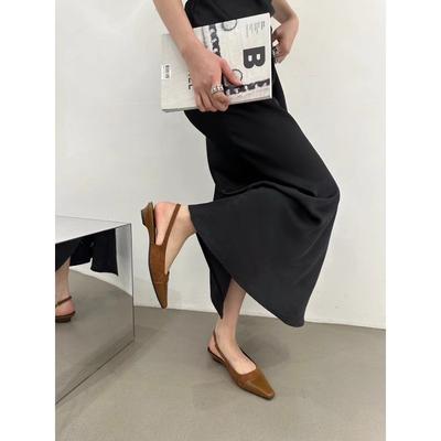 2024 весна и лето новые квадратные замшевые босоножки с плоским дном и замшевой головкой-мешком на низком каблуке удобные туфли с плоским каблуком и неглубоким носком женские