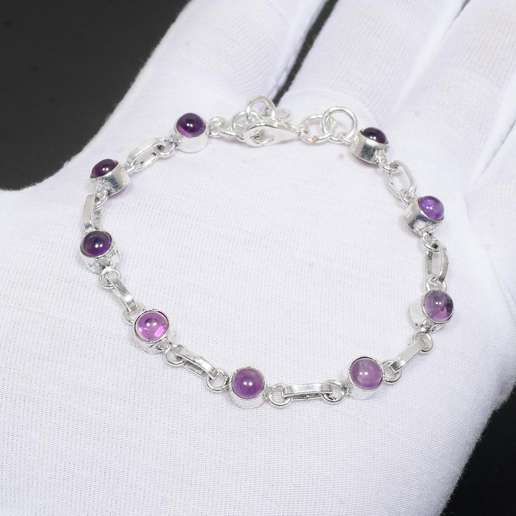 Драгоценный камень аметист ручной работы браслет из стерлингового серебра 925 пробы натуральный аметист драгоценный камень ювелирный браслет с аметистом для подарков