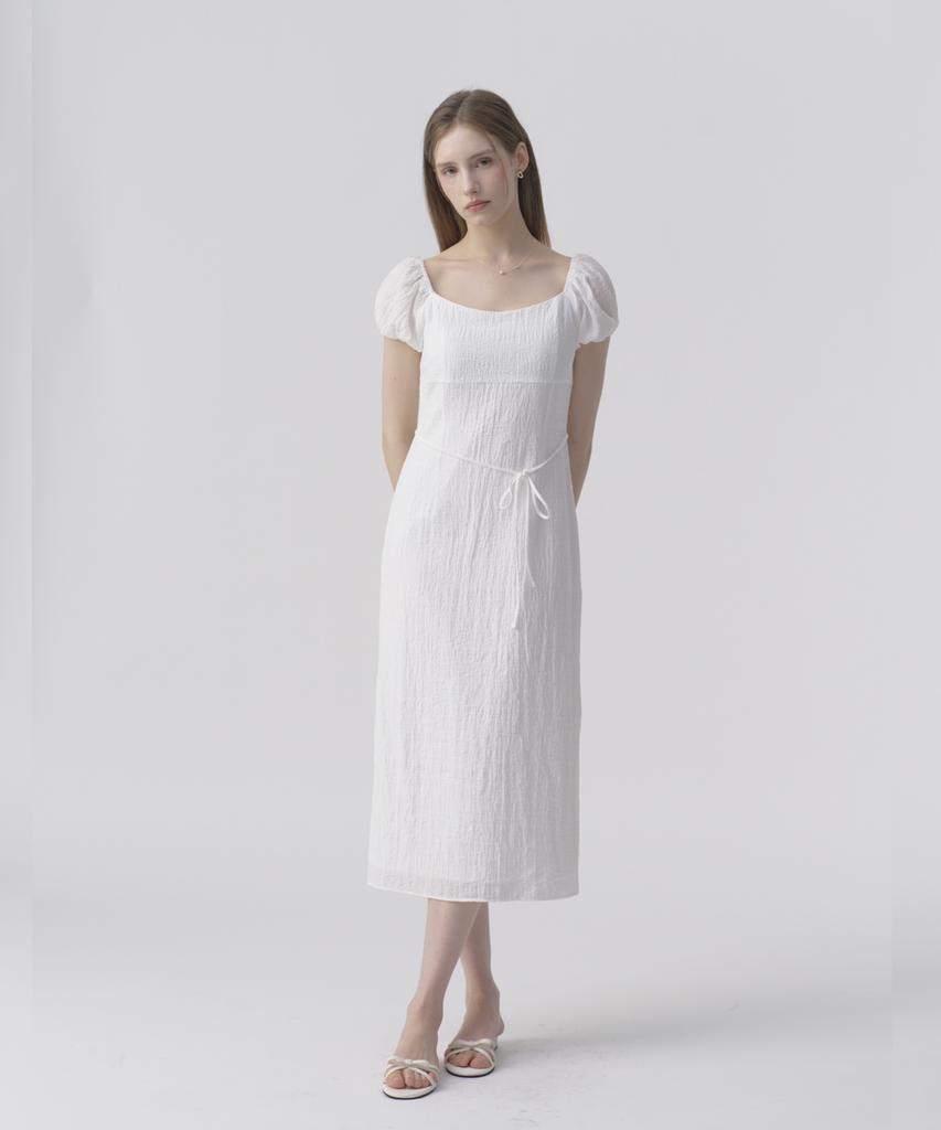 Iel Chloe Puff Sleeve Seersucker Midi Dress