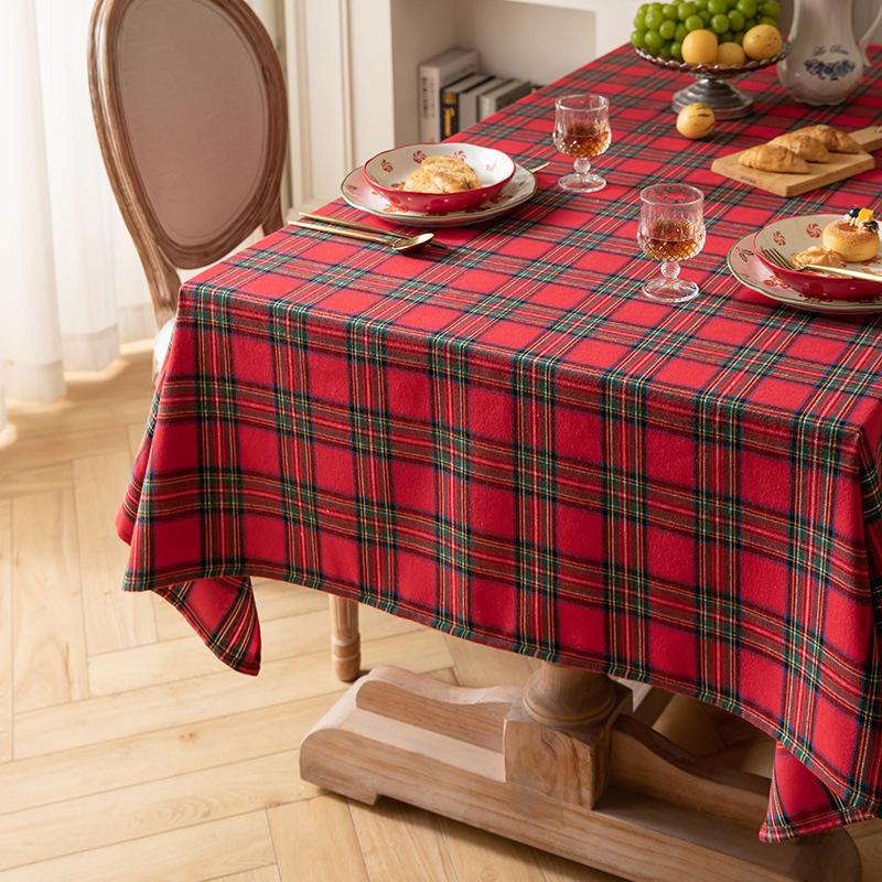 Red And Green Plaid Tablecloth Cotton And Linen Art Table Cloth Christmas Party Decorative Cloth Rectangular Tablecloth Cover Cloth