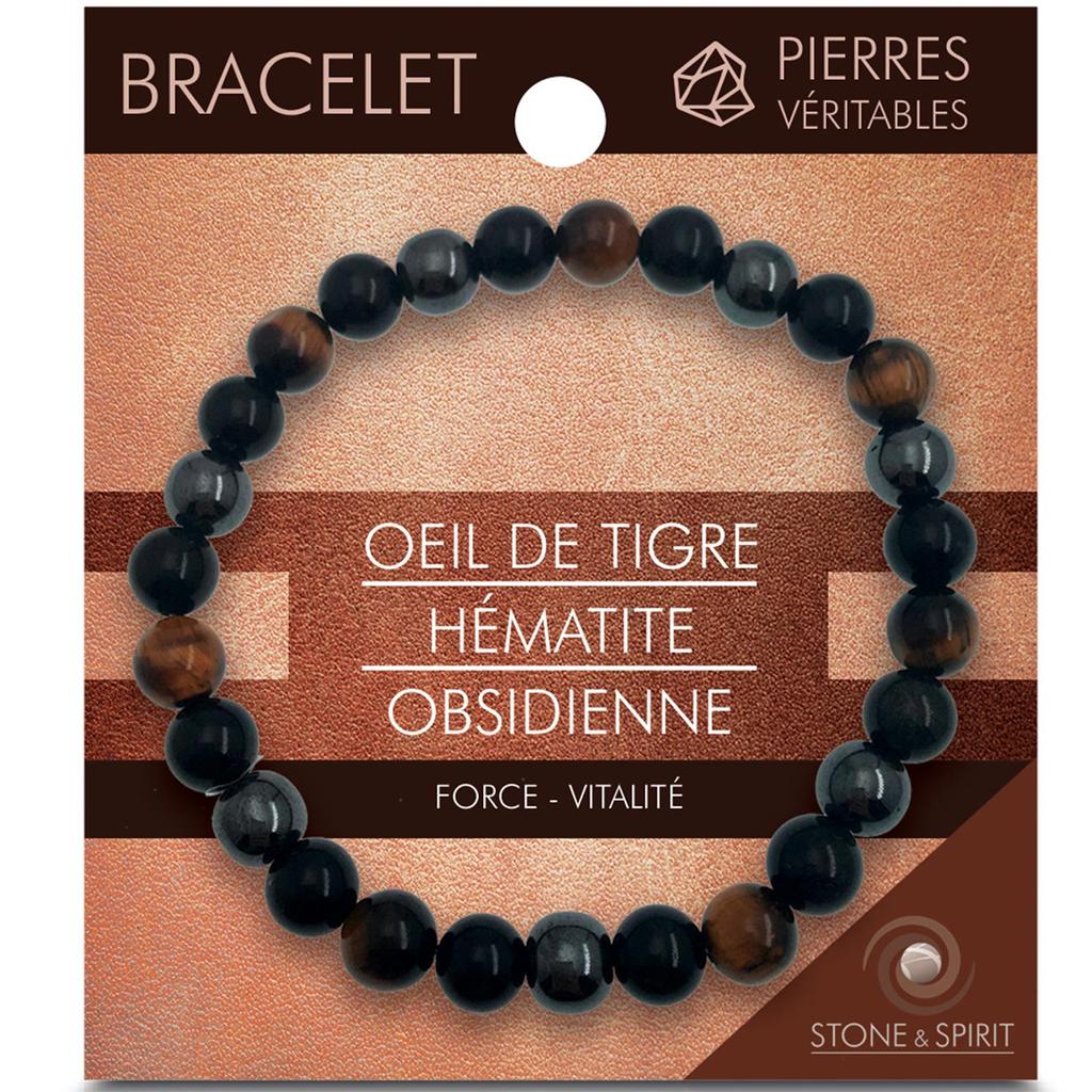 Les Trésors De Lily [R2147] - Designer Bracelet 'Minéralia' Tiger's Eye - Hematite - Obsidian - 8 Mm