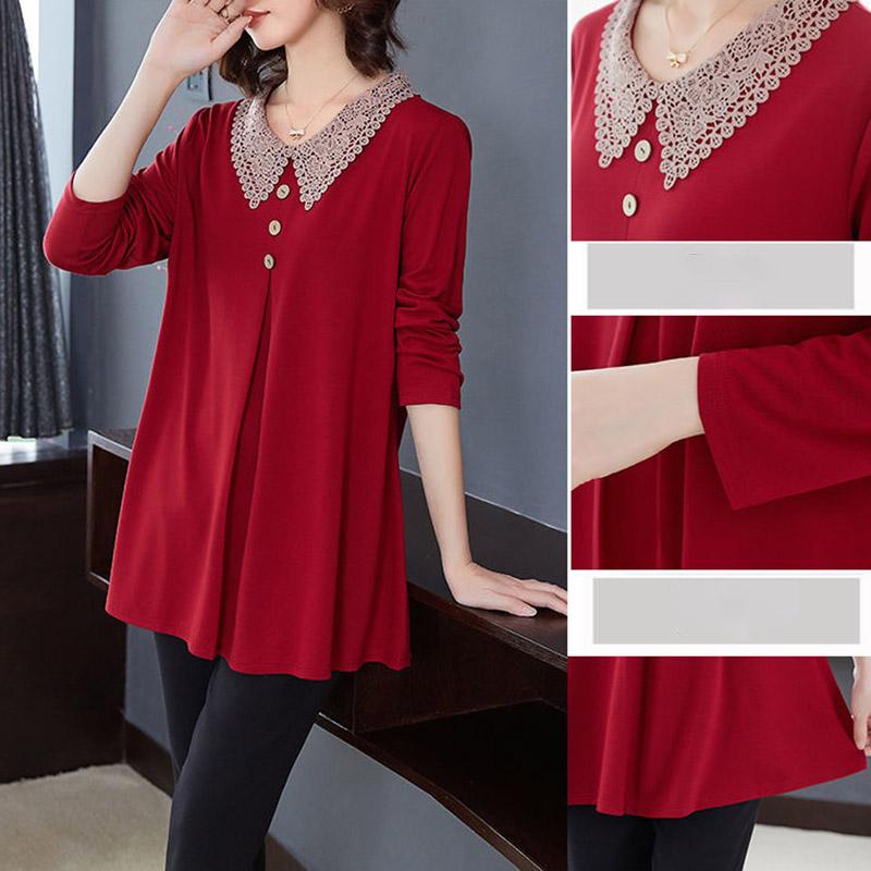 Весенне-осенняя одежда для мам, свободная футболка большого размера с длинными рукавами, нижняя рубашка в западном стиле, топ