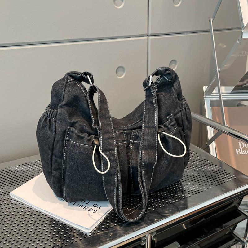 Новая модная и персонализированная женская плечевая сумка большой вместимости, джинсовая сумка-мессенджер с эффектом стирки, ретро женская сумка, сумка под мышкой.