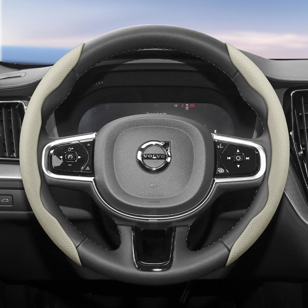 Подходит для Volvo Дышащие отверстия Кожаная накладка на руль Сегментированная конструкция с быстрым снятием Нескользящая Прочная V40 V70 S60 C30 S40 S90 Xc9
