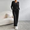Autumn and Winter Two-piece Fashion Casual Straight Trousers Temperament Loose V-neck Pit-stripe Knitting Suit