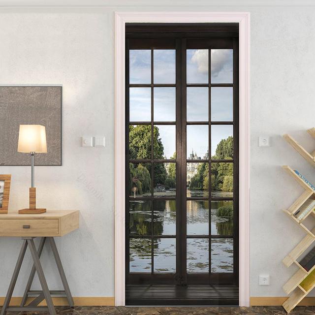 Glass Outside Landscape Door Stickers Muraux Home Wedding Decoration Wallpaper Poster Room Decor Aesthetic Bathroom