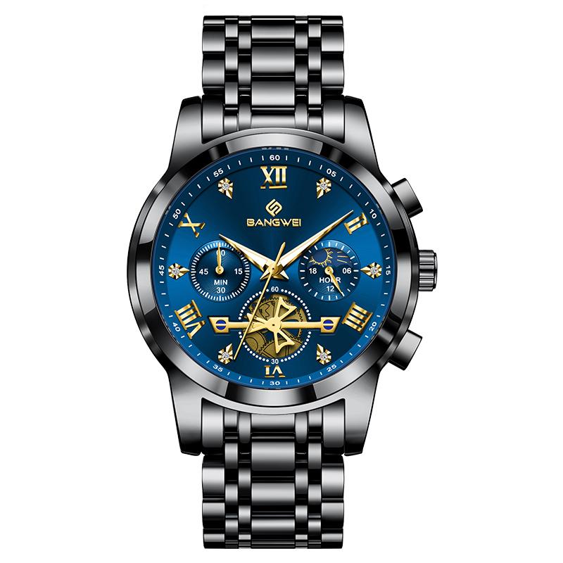 BANGWEI TOP Business Clock Luminous Fashion Men's Watch Moon Phase Sports Male Watch Casual Watches Gift For Men reloj+BOX