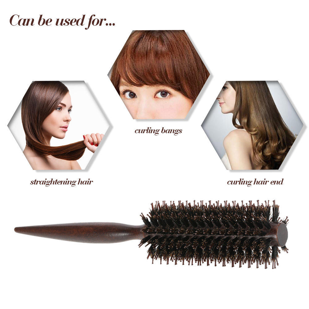 1pc Round Comb Bristle Hair Brush Comb Quiff Roller Curling Rolling Brush DIY Hairdressing Tool With Wood Handle