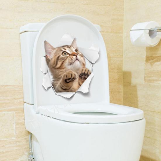 3D Проходная наклейка для кошачьего туалета, съемная, самоклеящаяся, водонепроницаемая, ПВХ, для гостиной, ванной комнаты