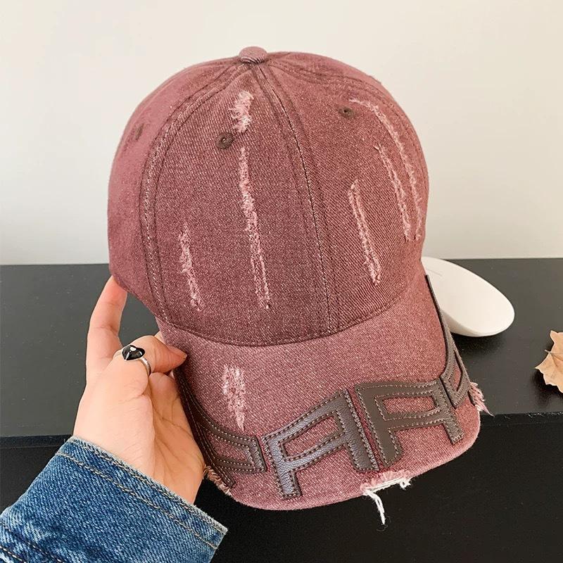 High-quality niche washed denim baseball caps for men and women, old holes, broken brims, peaked caps, versatile sun hats, tide