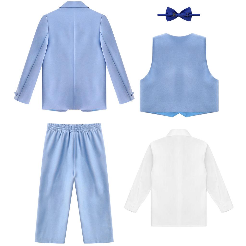 5 шт., детский пиджак с лацканами для мальчиков, жилет на пуговицах и рубашка с галстуком-бабочкой, брюки, костюм джентльмена, официальные костюмы для вечеринок