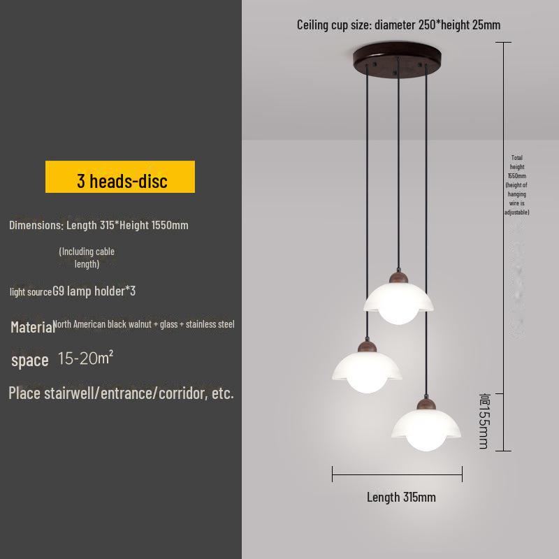 Simple Modern High-End North American Black Walnut Dining Chandelier for Living Room and Bar