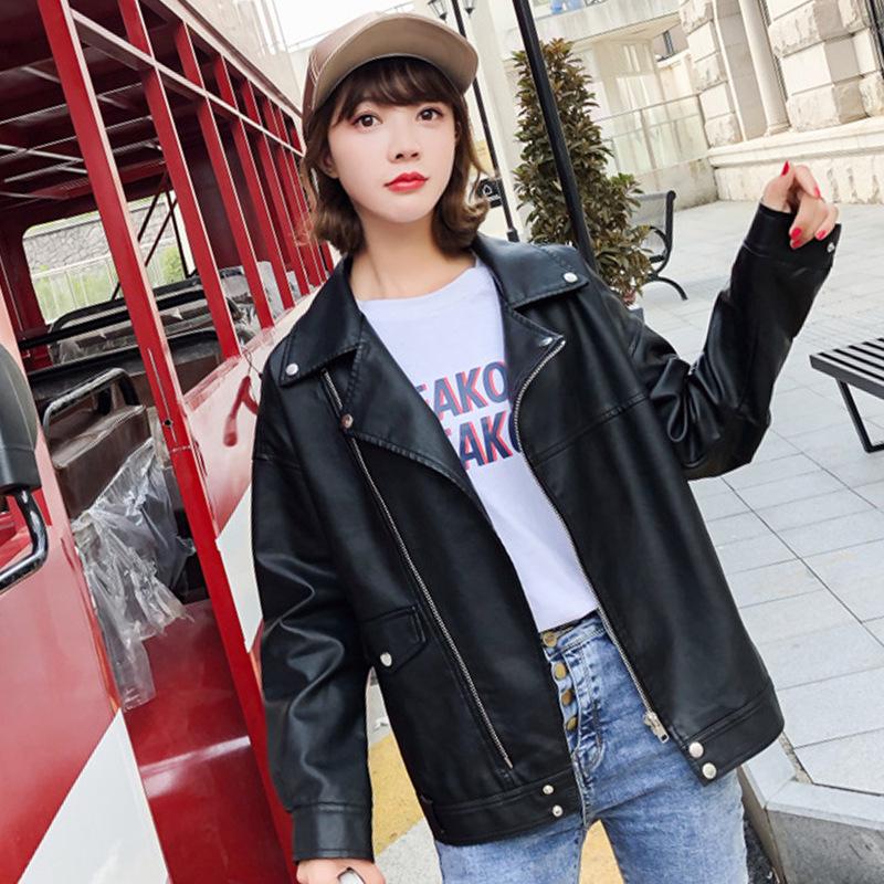 Женская мотоциклетная кожаная куртка в европейском и американском стиле с косой молнией и длинными рукавами