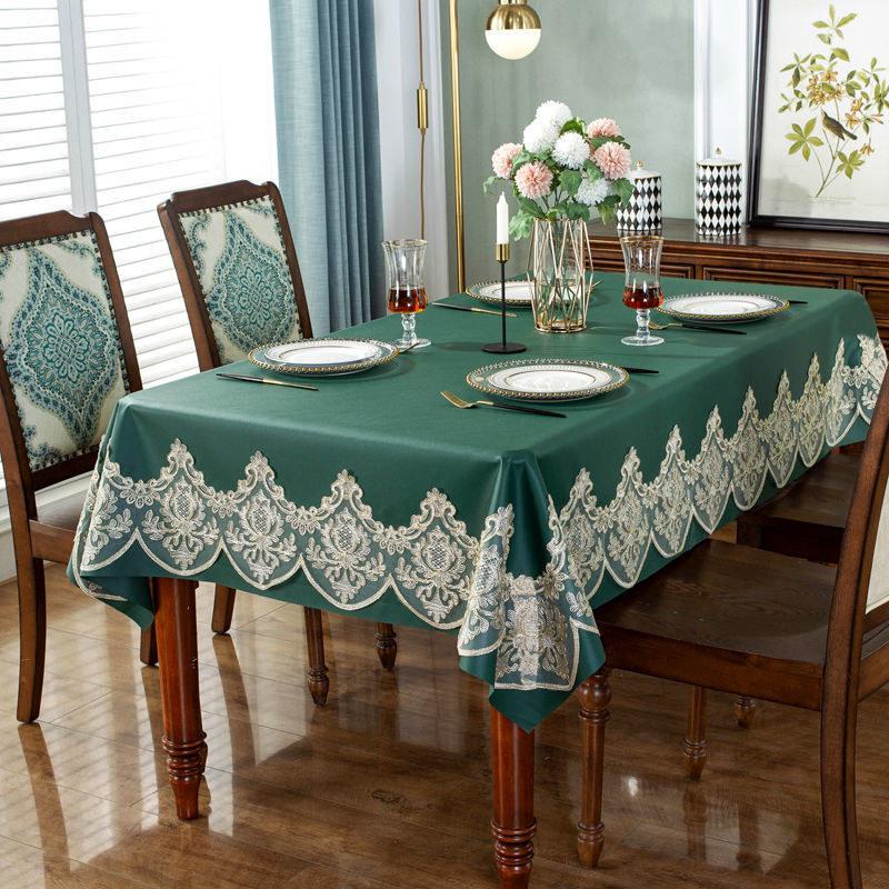 Элегантная водонепроницаемая скатерть из искусственной кожи для обеденного журнального столика с кружевом, прямоугольная, квадратная, круглая, не скользящая, роскошная
