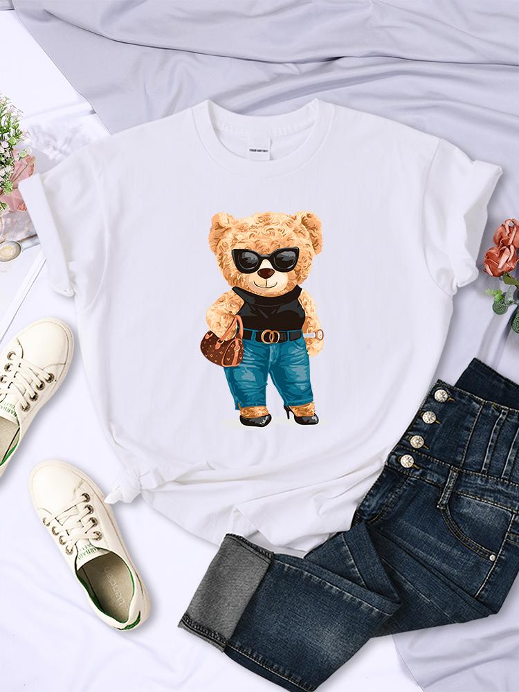 Футболка Fashion Teddy Bear Rich Woman Street Hip Hop с короткими рукавами, индивидуальная футболка Hip Hop с круглым вырезом, дышащая, летняя футболка