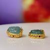 5Pcs, Natural Stone Bluewater Jadeite Pendant with Golden-Edged Accents, Fashion Pi Xiu Charms for Men Women, for DIY Necklace, Jewelry Making 12x12mm