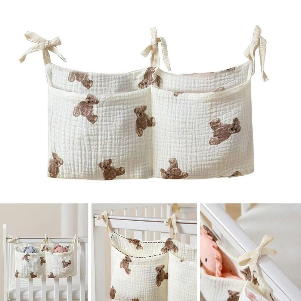 Cotton Baby Crib Storage Bag Large Capacity Newborn Bedside Bag Baby Stuff Organizer Baby Crib