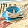 Кружка из керамики ручной работы для дома, милая керамическая с 3D-печатью/фигуркой пингвина внутри, Декоративная чашка для чая "Синий океан", Тематическая кофейная кружка, Посуда для напитков