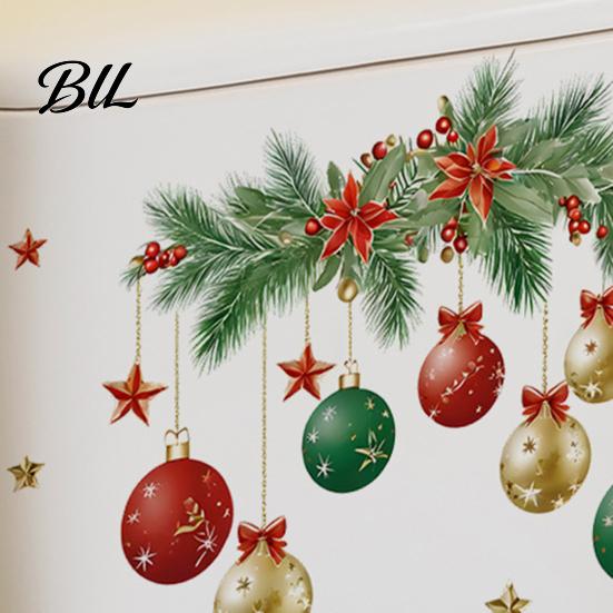 Removable Bathroom Wall Art Christmas Ball Toilet Sticker, Decoration Decal, Seasonal Sticker Waterproof Lid Decal for Holiday Party Theme Decor