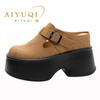 Женские сипперы, весенние женские лоферы в стиле ретро на высоком каблуке и платформе, повседневные женские сабо из натуральной кожи с квадратным носком