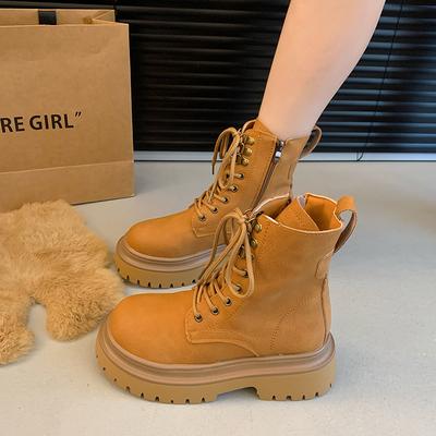 Модные женские туфли с круглым носком, женские ботильоны 2024 года, новые модные однотонные массивные современные женские туфли на шнуровке Zapatillas Mujer