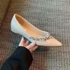 Autumn Light Luxury High-end Rhinestone Pointed Flat-soled Single Shoes, Women's Shallow Mouth Inner Height Increase Mary Jane Single Shoes