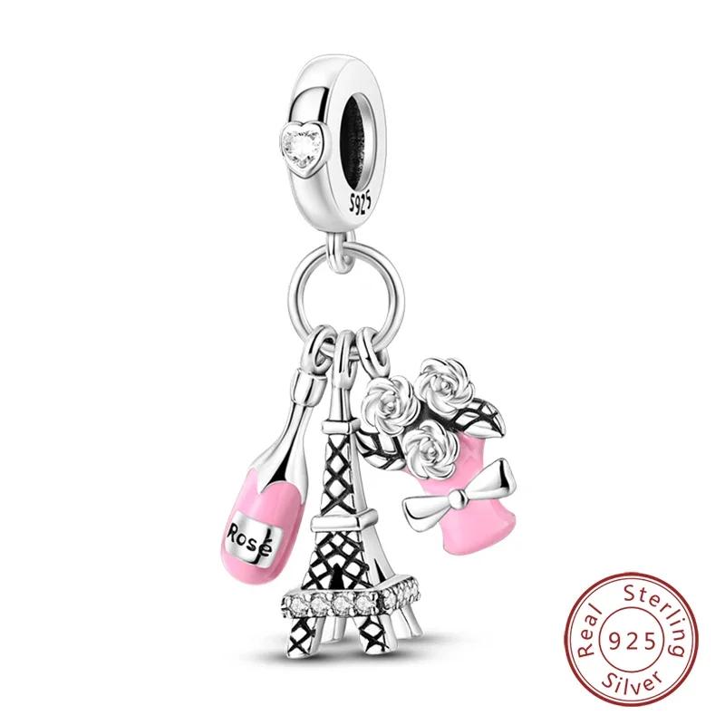 100% Copper Fashion Pink Princess Skirt Bag Lipstick Charms Beads Fit Original Bracelets Diy Jewelry Gifts