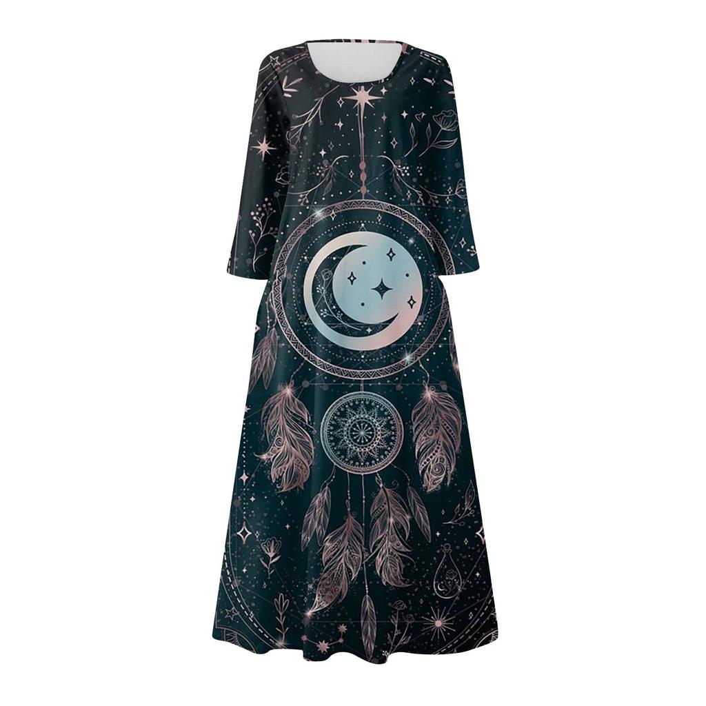 Женское платье весна/лето богемное повседневное модное платье с рукавом 3/4 праздничное большое