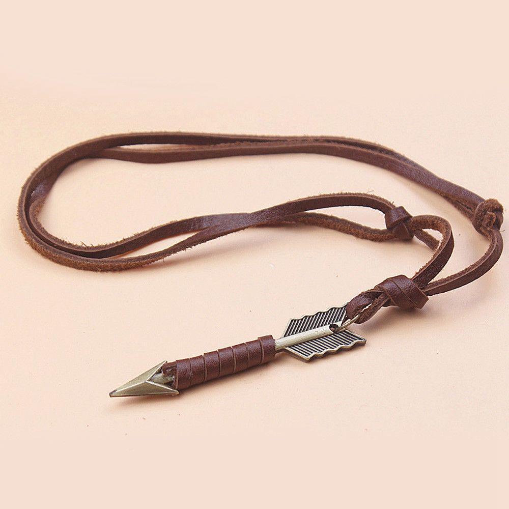 Gifts Vintage Handmade Arrow Pendant Choker Necklace Leather Chain