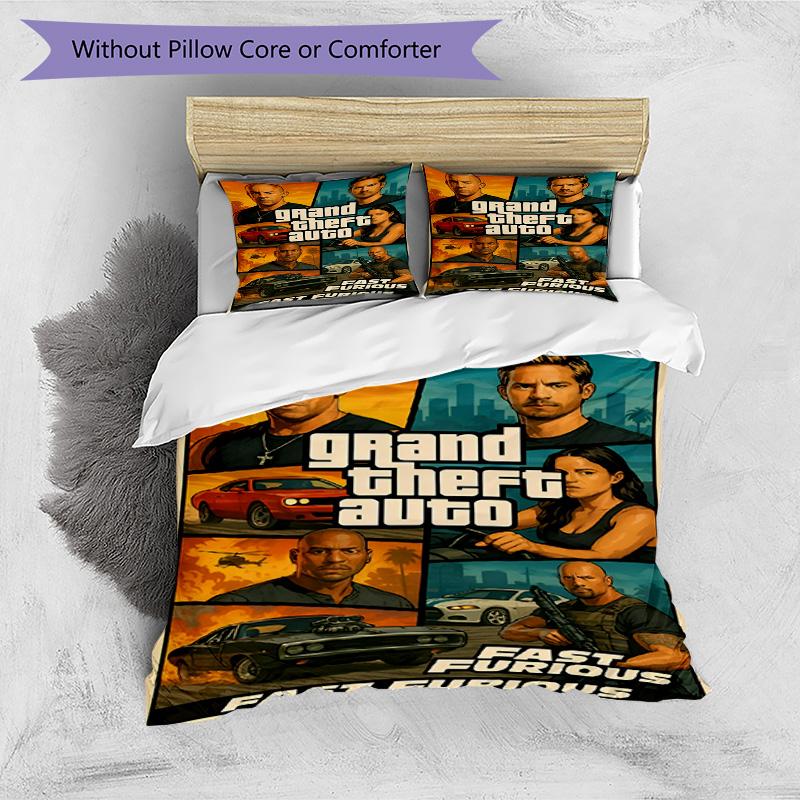 3pcs Duvet Cover Set (1*Duvet Cover + 2*Pillowcase, Without Core), Fast & Furious Print Bedding Set, Bedroom Decor, All‑Season, Birthday Gift