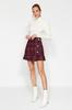 Women's Skirt Fashion New Season Burgundy Buttoned Tweed Fabric Mini Woven Skirt with Flounce Hem