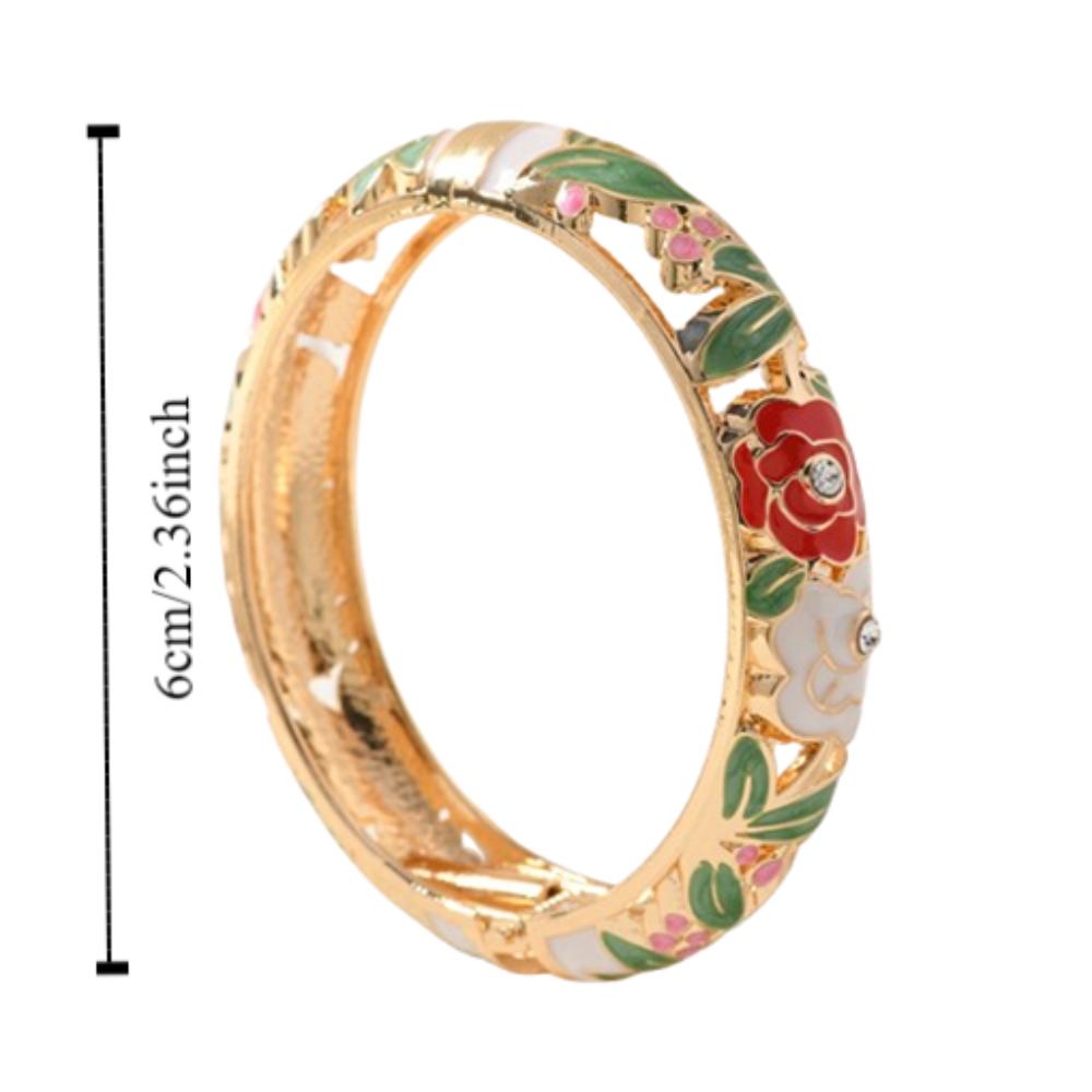 Эмалевый браслет-манжета с полым цветочным узором, двойной браслет, женский браслет на руку, винтажный браслет-клуазонне, женский
